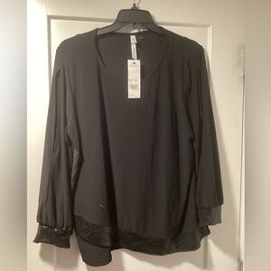NWT NY Collection‎ Size 2X sequined Black Blouse